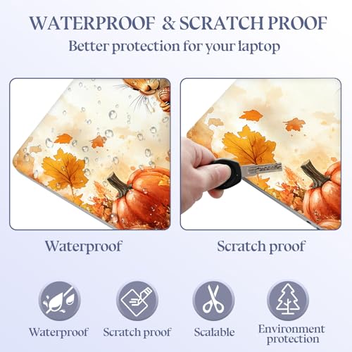 Universal Laptop Skin Sticker Decal,15.6 Inch Laptop Vinyl Cover for 13" 14" 15.6" Laptop,Scratch-Resistant Waterproof Protector Wrap,Reusable with Wrist Pads,Autumn Squirrel Pumpkin - color: Autumn Squirrel Pumpkin