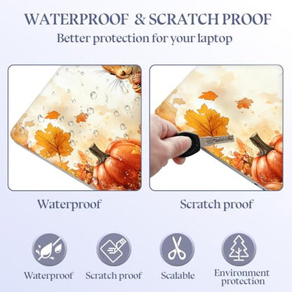 Universal Laptop Skin Sticker Decal,15.6 Inch Laptop Vinyl Cover for 13" 14" 15.6" Laptop,Scratch-Resistant Waterproof Protector Wrap,Reusable with Wrist Pads,Autumn Squirrel Pumpkin - color: Autumn Squirrel Pumpkin