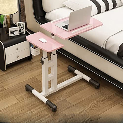 Overbed Table Overbed Table Portable Desk for Laptop with Wheels Adjustable Height Tilt Top and Mobile Rolling Stand Tilting Overbed Table Tray Bed Sofa Side - color: Pink