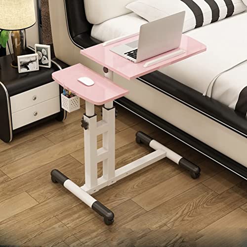 Overbed Table Overbed Table Portable Desk for Laptop with Wheels Adjustable Height Tilt Top and Mobile Rolling Stand Tilting Overbed Table Tray Bed Sofa Side - color: Pink