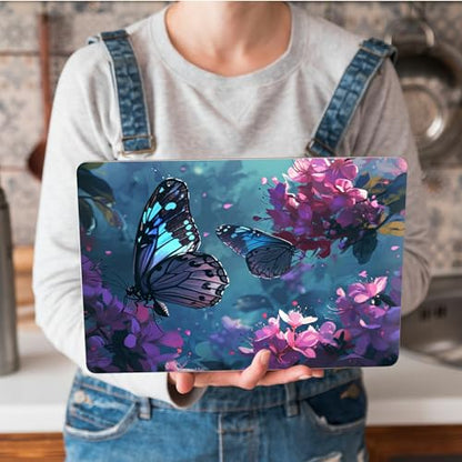 Universal Laptop Skin Sticker with 2 Wrist Pad Skins, Waterproof Scratch Resistant Vinyl Laptop Cover Decal, Cut to Fit for 11–15.6 Inch MacBook HP Dell Lenovo, Flowers Butterfly - color: Flowers Butterfly
