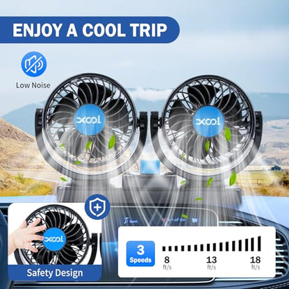 XOOL USB Car Cooling Fans, 2 Speeds Dual Head Car Fan, 360° Rotatable, 5V/2A Powerful Car Fans that Blow Cold Air, Portable Car Fans for Vehicles, SUV, RV, Boat (USB Plug) - size: USB Dual Fan - Front