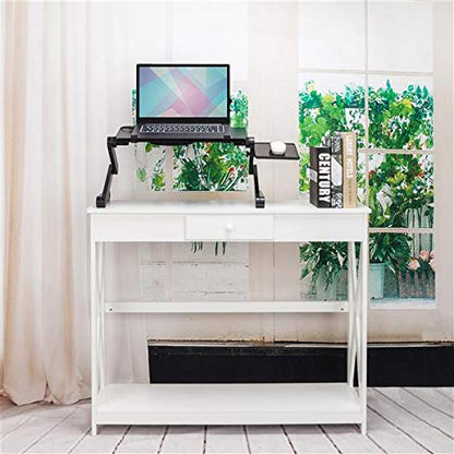 360° Adjustable Folding Laptop Table with Cooling Fan & Mouse Pad, Portable Aluminum Laptop Desk Stand for Bed, Sofa, Couch & Office, Height Adjustable Multifunctional Notebook Table, Black