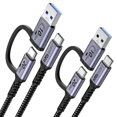 10ft Long USB c Cable 20Gbps[2Pack],2-in-1 USB 3.1 Gen 2 Cable | 240w Fast Charge cord & Data Transfer ,3m usb a to c Android Auto cable Compatible with iPhone 16 15 Pro Max, Samsung, SSD - color: Silver, size: 10ft,10ft