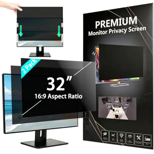 [2 Pack] 32 Inch Computer Privacy Screen Filter for 16:9 Aspect Ratio | Anti Glare Blue Light Filter, Removable Computer Monitor Privacy Shield, Anti-Scratch 32in Protector Film 26° - size: 32 inch