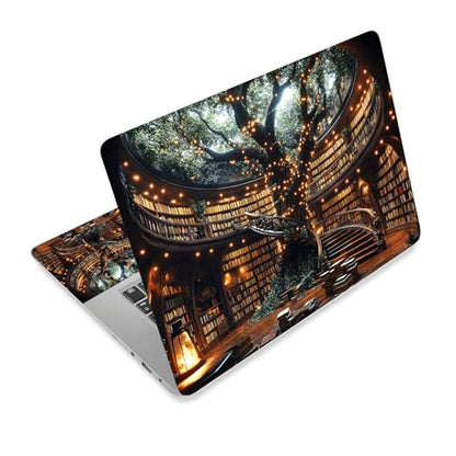 Universal Laptop Skin Sticker Decal,15.6 Inch Laptop Vinyl Cover for 13" 14" 15.6" Laptop,Scratch-Resistant Waterproof Protector Wrap,Reusable with Wrist Pads,Enchanted Tree Library - color: Enchanted Tree Library