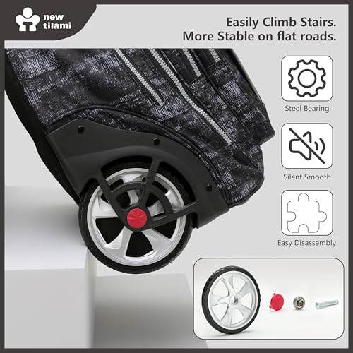NEW TILAMI 20 Inch Rolling Backpack for School Stair-Climbing Big Wheel | Teen Boys Girls Carry-on Suitcase Large Organizer Compartment 15.6 Laptop Sleeve Adjustable Handle Roller Travel Bag College - color: Grey Mosaic