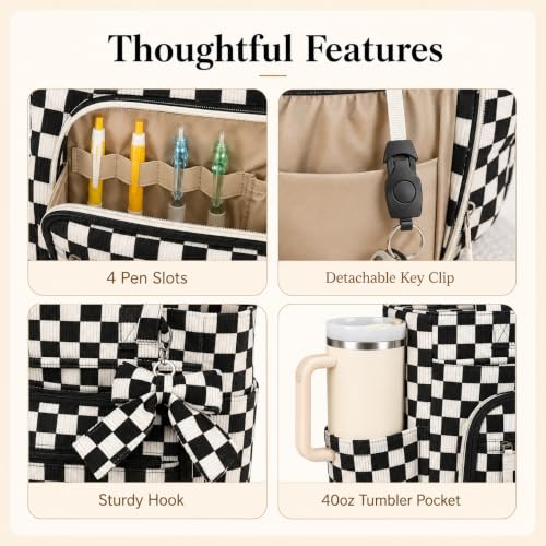 BTOOP Work Tote Bag for Women, Laptop Tote Bag With 15.6 Inch Padded Compartment, Teacher Nurse Bible Bags - color: Black Checkered