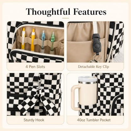BTOOP Work Tote Bag for Women, Laptop Tote Bag With 15.6 Inch Padded Compartment, Teacher Nurse Bible Bags - color: Black Checkered