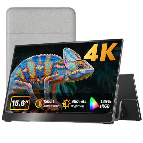 kksmart Portable Monitor 15.6 inch 4K UHD 145% sRGB 60Hz, Travel Monitor for Laptop MacBook Surface PC Xbox PS5, HDMI USB-C VESA Compatible Built-in Speaker - size: 15.6inch