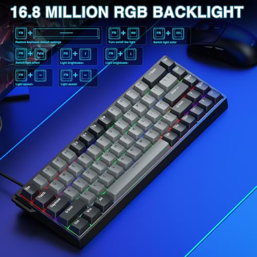 AULA WIN68 HE PRO - Hall Effect Gaming Keyboard with Magnetic Switch, Fast Trigger Mode Adjustable Actuation, 8KHz Polling Rate, Wired RGB Backlit Mechanical Gaming Keyboard 60 Percent Compact Design - color: Grey-pro version