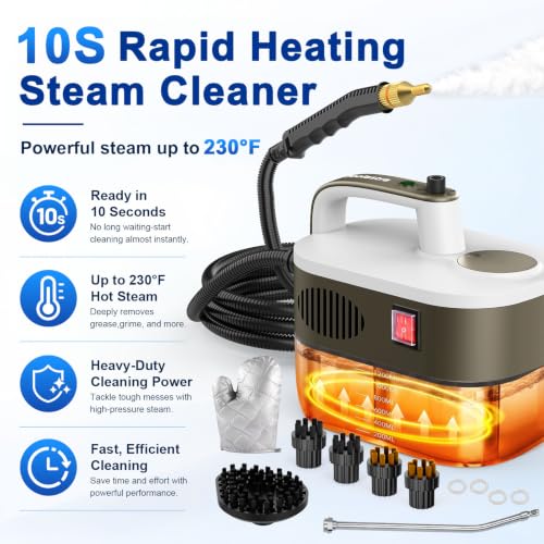 Steam Cleaner 10s Rapid Heating, Chemical-Free Handheld Steamer for Home - 1.2L Tank, 6 Adjustable Levels, Portable Steamer for Car, Grout, Tile, Kitchen