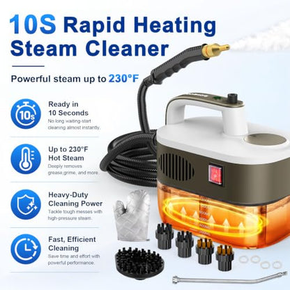 Steam Cleaner 10s Rapid Heating, Chemical-Free Handheld Steamer for Home - 1.2L Tank, 6 Adjustable Levels, Portable Steamer for Car, Grout, Tile, Kitchen