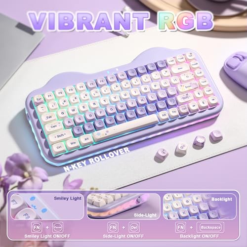 YUNZII C75 Cute 75% Wireless Mechanical Keyboard (Purple, Milk V2 Switch) | Creamy Cake Keyboard, BT5.0/2.4G/USB-C, Hot-Swap, NKRO, PBT MOA Keycaps,5500mAh RGB Gasket Mount for Mac/Win/Gaming/Office - color: Purple, size: Milk V2 Switch