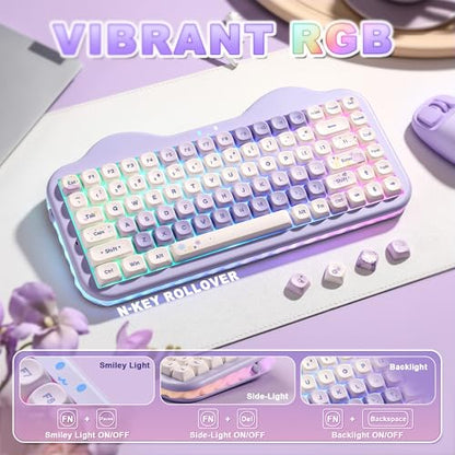 YUNZII C75 Cute 75% Wireless Mechanical Keyboard (Purple, Candy Switch) | Creamy Cake Keyboard, BT5.0/2.4G/USB-C, Hot-Swap, NKRO, PBT MOA Keycaps,5500mAh RGB Gasket Mount for Mac/Win/Gaming/Office - color: Purple, size: Candy Switch