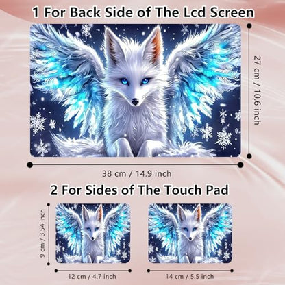 Laptop Skin Sticker Decal 12" 13" 13.3" 14" 15" 15.6",Waterproof Scratch Resistant Vinyl,Reusable Easy to Apply,for MacBook HP Dell Notebooks Netbooks Laptop,2 Wrist Pads,Cute White Fox - color: Cute White Fox