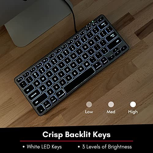 Macally Backlit Compact Keyboard and a Wired Computer Mouse, Sleek Black
