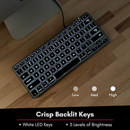 Macally Backlit Compact Keyboard and a Wired Computer Mouse, Sleek and Clean