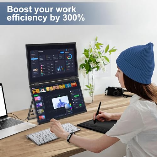 InnoView Portable Dual Monitor 15.6" 1920x1080 Dual Stacked Foldable Monitor | 315° Screen Adjustment | USB-C/HDMI Second Monitor for Laptop, Mac, Windows - size: 15.6 inches