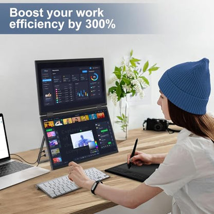 InnoView Portable Dual Monitor 15.6" 1920x1080 Dual Stacked Foldable Monitor | 315° Screen Adjustment | USB-C/HDMI Second Monitor for Laptop, Mac, Windows - size: 15.6 inches