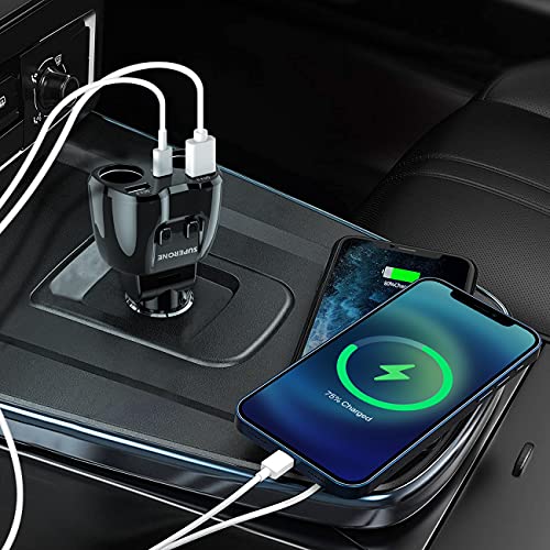 Cigarette Lighter Splitter, SUPERONE 180W 2-Socket Adapter with PD USB-C | Dual QC3.0 & 20W USB C Car Charger, 2026 Upgraded Cigarette Lighter Adapter for GPS/Dash Cam/Laptop/iPad/iPhone17/16/15/14/13 - color: Black