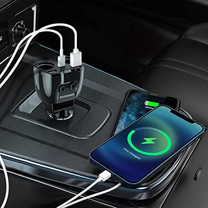 Cigarette Lighter Splitter, SUPERONE 180W 2-Socket Adapter with PD USB-C | Dual QC3.0 & 20W USB C Car Charger, 2026 Upgraded Cigarette Lighter Adapter for GPS/Dash Cam/Laptop/iPad/iPhone17/16/15/14/13 - color: Black