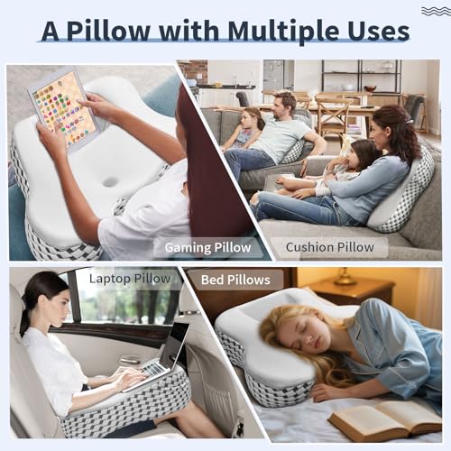 Multifunctional Memory Foam Pillows, Cervical Neck Pillow, Reading Pillow for Gaming Lap Desk Pillow for Laptop, Ergonomic Support Pillow for Sleeping, Gaming, Reading, Working