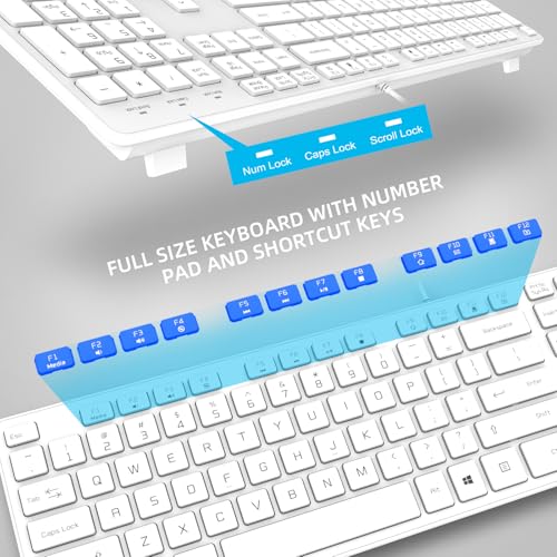 Wired USB Keyboard, Comfortable Quiet Chocolate Keys, Durable Ultra-Slim Computer Keyboard Wired(QWERTY) for PC, Windows 11/10/8/7/XP/Vista KB1430 (White, Wired Keyboard for Windows) - color: White