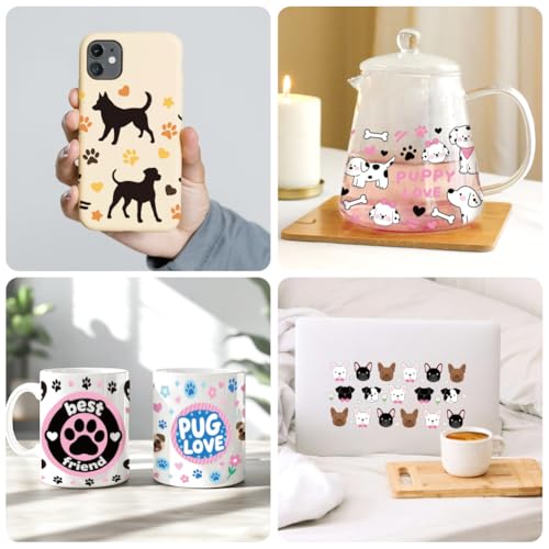 Dogs UV DTF Cup Wraps, 10 Sheets Transfer Sticker | Waterproof UV DTF Stickers, Custom Vinyl Decals for 16oz Coffee Cups Tumblers Bottles Mugs, DIY Gifts & Crafts - style: Dogs
