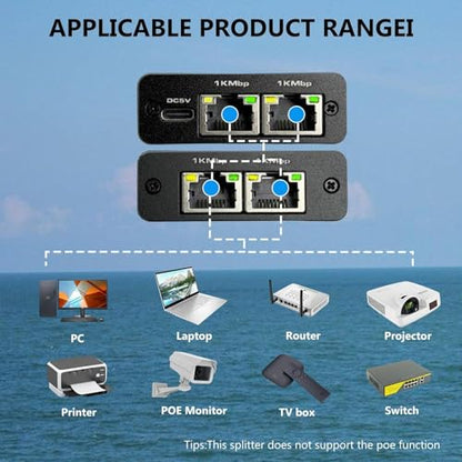 Pushua 1000Mbps Ethernet Splitter High Speed 1 to 3, Gigabit LAN Splitter (3 Devices Simultaneous Networking), RJ45 Splitter Adapter with USB Power Cable, Internet Splitter for Cat5/5e/6/7/8 Cable - style: 1to3