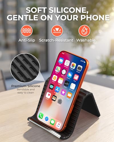 2026 Airplane Phone Holder, Flexible Silicone Portable Phone Stand | Foldable for Desk Bed Office, Travel Essentials Hands Free Mount for iPhone Tablet Laptop,Anti-Slip & Scratch-Resistant - color: Black