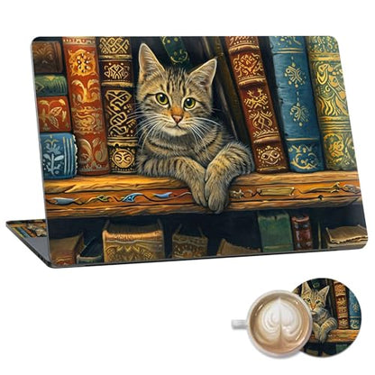 Laptop Skin Sticker Decal 15.6 Inch,12 13 13.3 14 15 15.6 in Laptop Netbook Skins for Notebook,Art Decal Removable Waterproof Scratch Resistant,Universal Vinyl Cover,Bookshelf Cat - color: Bookshelf Cat