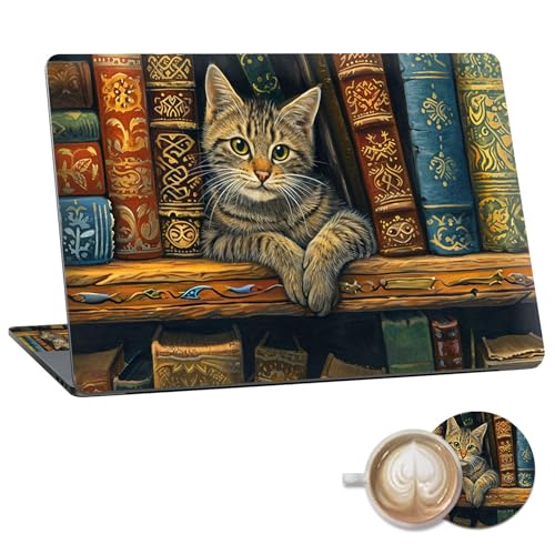 Laptop Skin Sticker Decal 15.6 Inch,12 13 13.3 14 15 15.6 in Laptop Netbook Skins for Notebook,Art Decal Removable Waterproof Scratch Resistant,Universal Vinyl Cover,Bookshelf Cat - color: Bookshelf Cat
