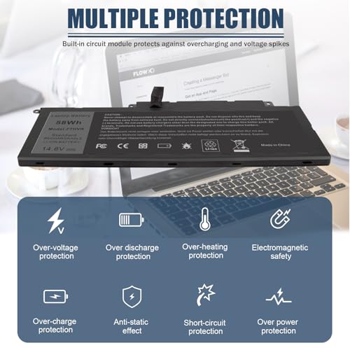 Futurebatt F7HVR Notebook Battery 14.8V 58WH Replaceable for Dell Inspiron 15 7537 Dell Insprion 17 7737 Series - size: F7HVR 11.61 5.51 0.98in