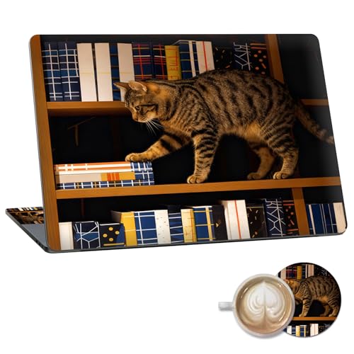Laptop Skin Sticker Decal 15.6 Inch,12 13 13.3 14 15 15.6 in Laptop Netbook Skins for Notebook,Art Decal Removable Waterproof Scratch Resistant,Universal Vinyl Cover,Bookshelf Cute Cat - color: Bookshelf Cute Cat