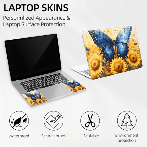 Monarch Butterfly Sunflowers Floral Universal Laptop Skin Sticker 3PCS,Protective Decal Trim-to-Fit 11.6" 13.3" 14" 15.6" Laptop Vinyl Cover,Removable Anti-Scratch Computer Decal Protector - color: Monarch Butterfly Sunflowers Floral