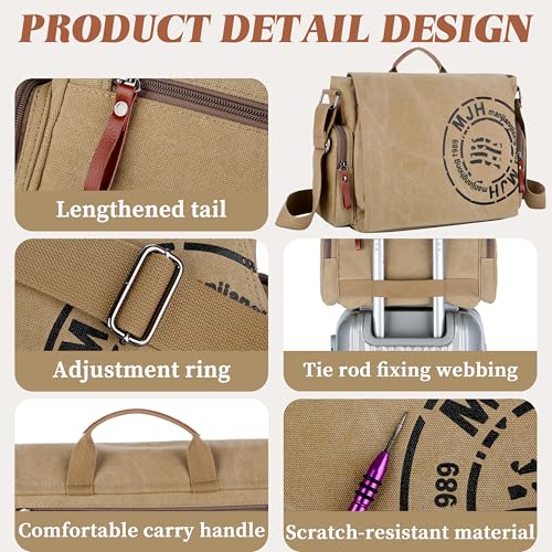 FSD.WG Satchel Messenger Bag for Men Canvas,Travel Shoulder bag 13.5" Laptop Bags - color: Khaki