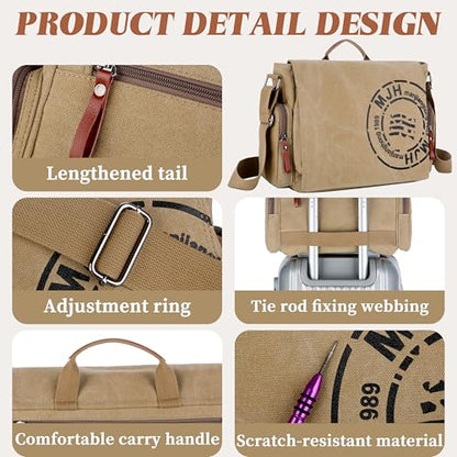 FSD.WG Satchel Messenger Bag for Men Canvas,Travel Shoulder bag 13.5" Laptop Bags - color: Khaki