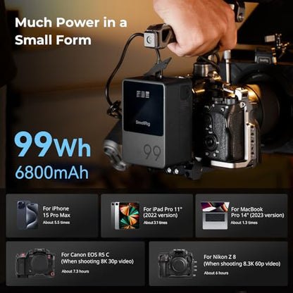 SMALLRIG V Mount Battery VB99, 99Wh / 6800mAh V Lock Battery with 100W Output, 2H Full Charge, with USB-C, D-TAP, USB-A, Dual DC Port, OLED Screen, for Camera, Camcorder, Monitor, Video Light