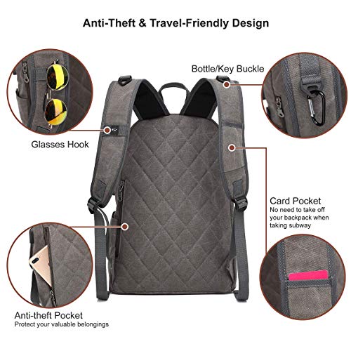 Canvas Laptop Backpack, Waterproof School Backpack With USB Charging College - color: Gray