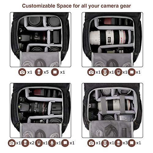 BAGSMART Camera Backpack DSLR Camera Bag Backpacks for Photographers | Waterproof Anti-Theft Photography Backpack with 15 Inch Laptop Compartment - color: B-black[single Buckle]