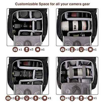 BAGSMART Camera Backpack DSLR Camera Bag Backpacks for Photographers | Waterproof Anti-Theft Photography Backpack with 15 Inch Laptop Compartment - color: B-black[single Buckle]