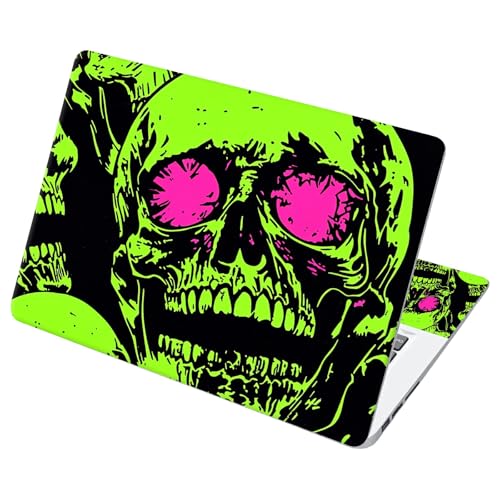Universal Laptop Skin Sticker with 2 Wrist Pad Decals, 3-Piece Removable Vinyl Laptop Cover, Neon Green Skull Waterproof Anti-Scratch, Easy-Trim Fit for 13.3" 14" 15.6" Laptops - color: Neon Green Skull