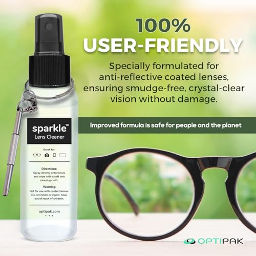 Sparkle Anti-Reflective Safe Lens Cleaner & Repair Kit – (2) 1oz Glasses Cleaner Spray, (2) Microfiber Cloth & Keychain Screwdriver for Eyeglasses, Sunglasses, Lenses & Screens (5 Piece Set) - size: 1 Fl Oz (Pack of 2), style: Black – 2x1oz Lens Spray + 2