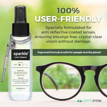 Sparkle Anti-Reflective Safe Lens Cleaner & Repair Kit – (2) 1oz Glasses Cleaner Spray, (2) Microfiber Cloth & Keychain Screwdriver for Eyeglasses, Sunglasses, Lenses & Screens (5 Piece Set) - size: 1 Fl Oz (Pack of 2), style: Black – 2x1oz Lens Spray + 2