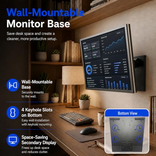 Foldable Portable Low Profile Monitor Stand, VESA 75x75/100x100 | Strong hinge stays securely in position throughout the -15° to +180° tilt range; compact, stable base saves desk space