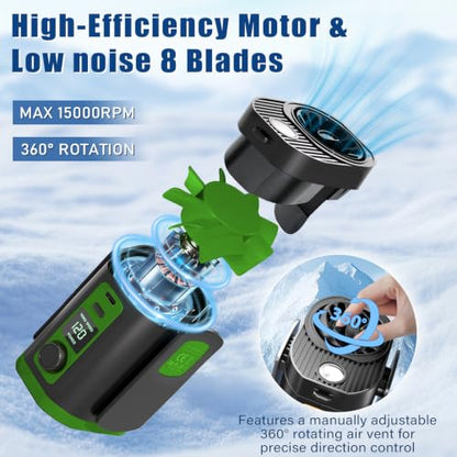 Portable Fan,120-Speed Adjustable Waist Clip Fan Turbo Cooling, Rechargeable Clip-On Personal Fan with LED flashlight,for Outdoor,Travel,Camping - color: Green