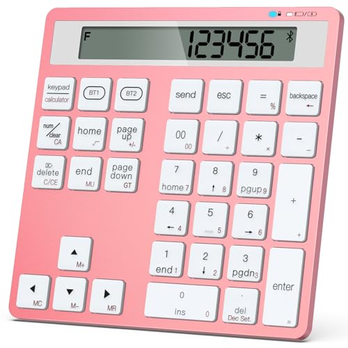 Number Pad for Laptop - Rechargeable Wireless Number Keypad 34 Keys with Dual Bluetooth, 2 in 1 Numeric Keypad Calculator with Display - Portable Slim Numpad for Windows, Mac, iMac, PC, Tablet - color: Pink, size: Regular 329