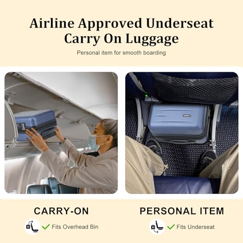 CENSIEN 16 Inch Underseat Carry On Luggage Airline Approved, Expandable Lightweight ABS+PC Hard Shell Suitcases with 360° Spinner Wheels, TSA Lock, YKK Zipper, for Business Weekender (Blue, 1 PC) - color: Navy Blue, size: Underseat - 16 Inch - EXT