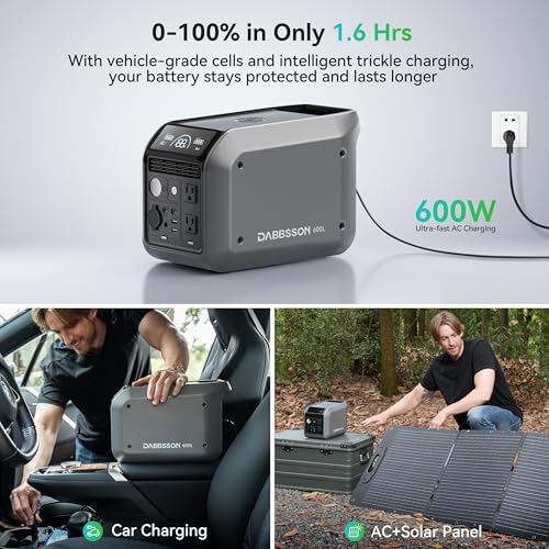 Dabbsson 768Wh Portable Power Station,Solar Generator,Up to 900W AC Output,1.5X Extended Runtime,Recharge 100% in 1.6 Hrs, 600L Semi-Solid LiFePO4,EPS,100W USB-C,for Camping RV Home - style: 600L